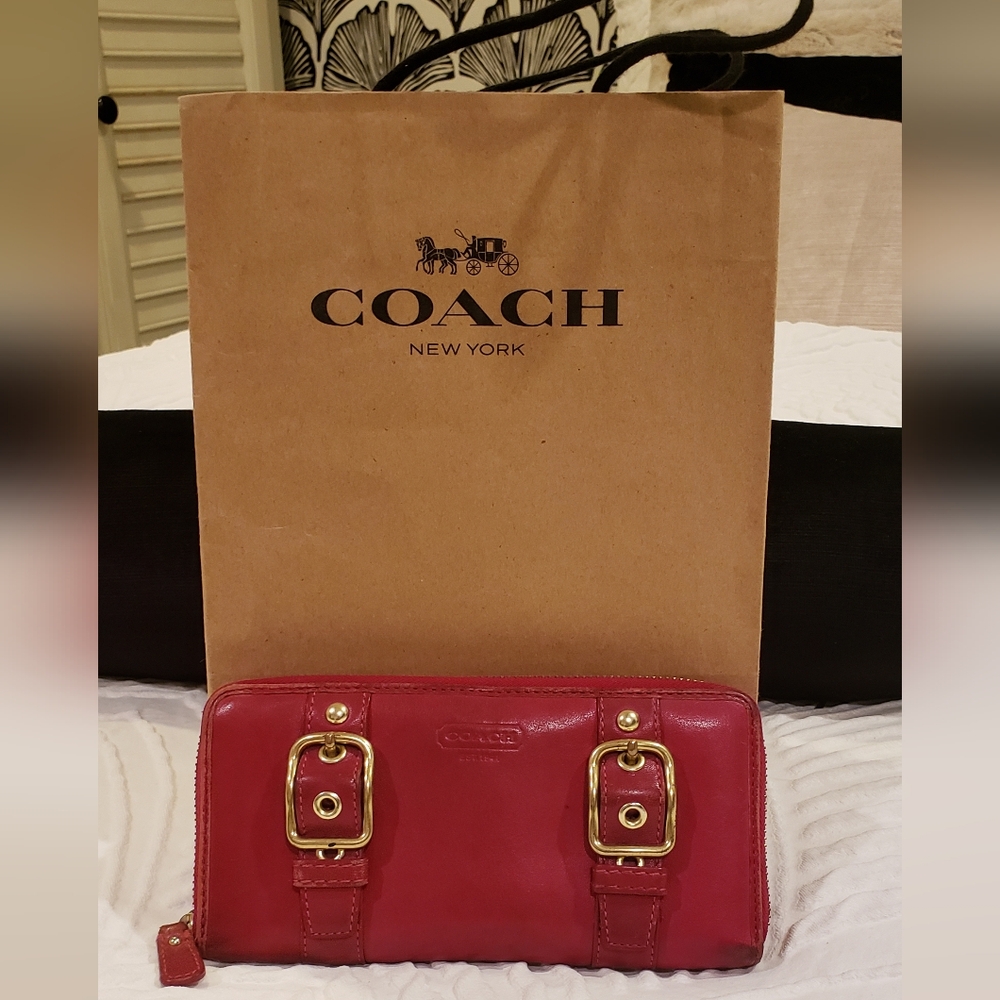 Coach Zoe Double Buckle Red Leather Wallet